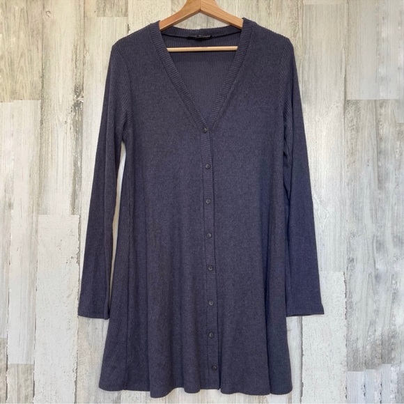 Lulus Sweet Comfort Navy Button Front Long Sleeve Ribbed Sweater Dress Size M - Picture 3 of 7